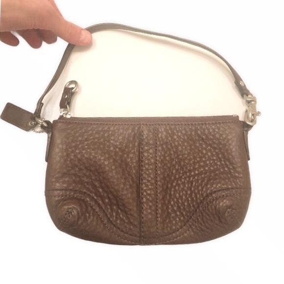 Coach brown pebbled leather mini bag wristlet